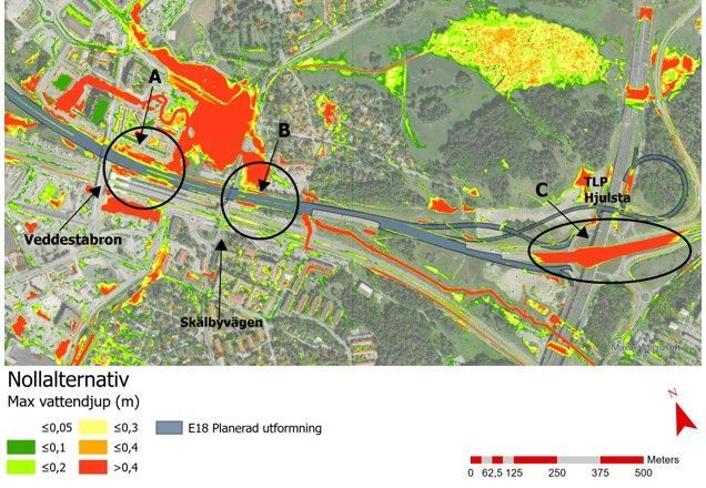 Översvämningskartering med planerad utformning